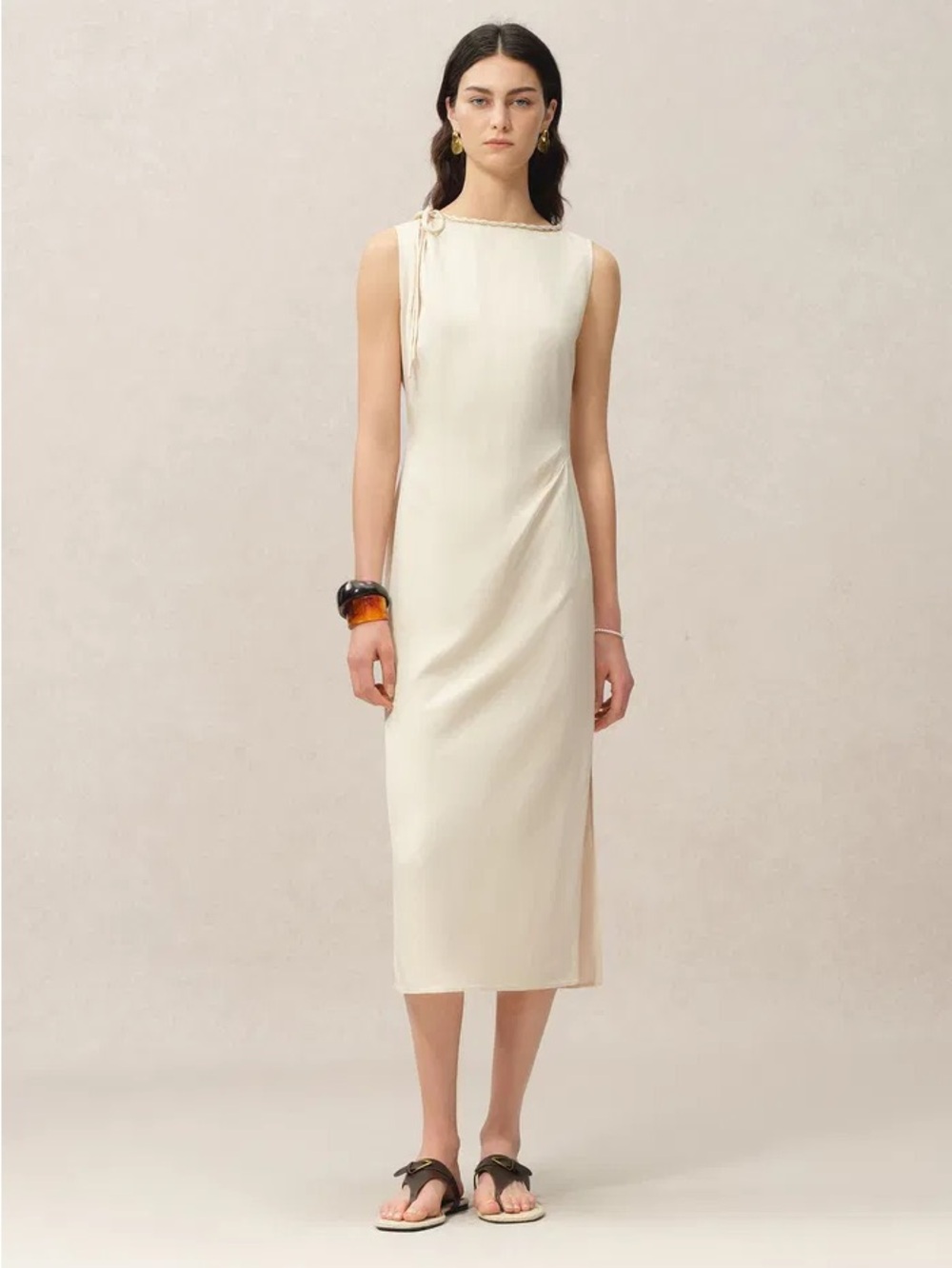 Fabrique Thomas Wakeford Devon Hand Woven Neckline Sleeveless Dress in Linen S